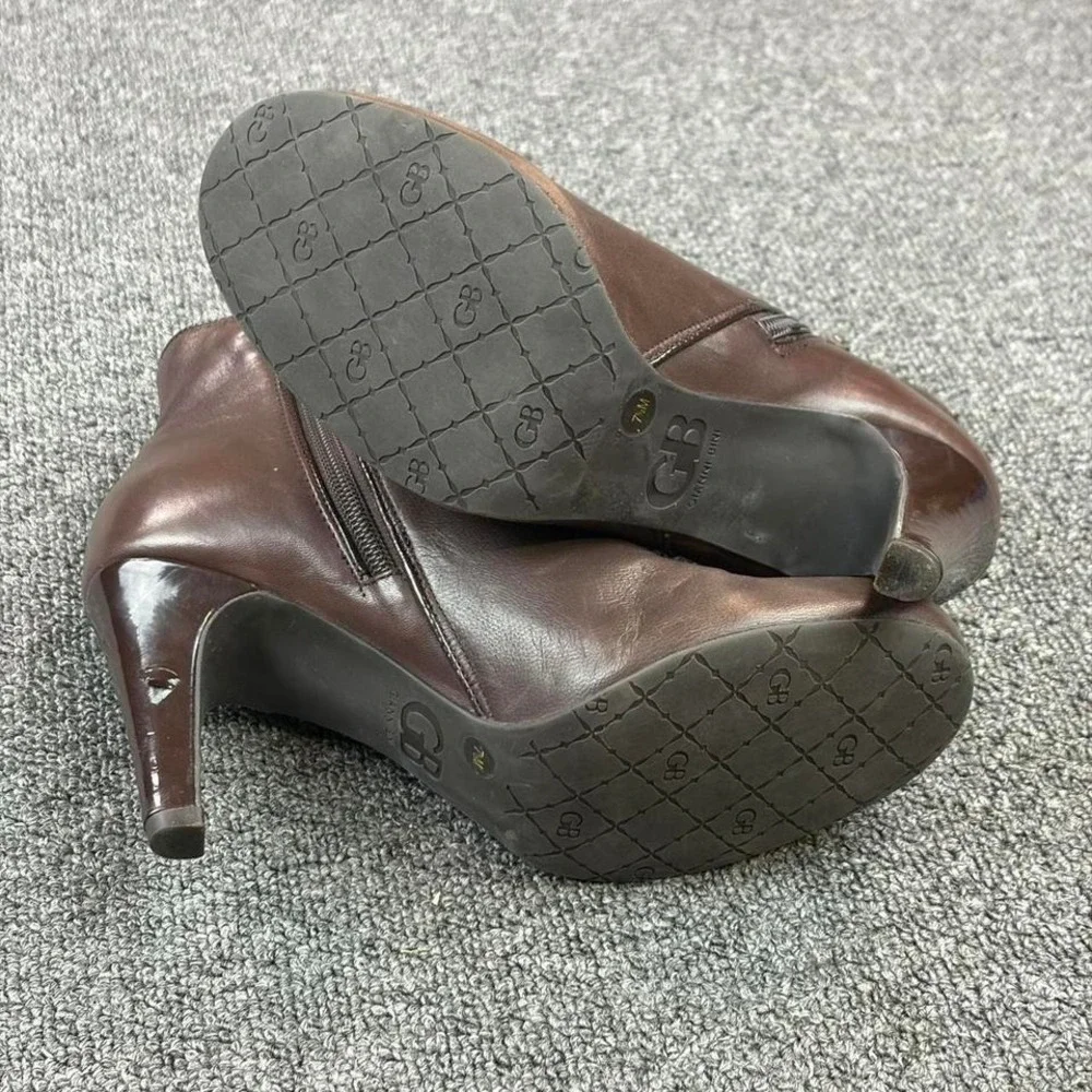 Gianni Bini Brown‎ Leather Side Zip Stiletto Heel Boots   Womens Size 7.5 M